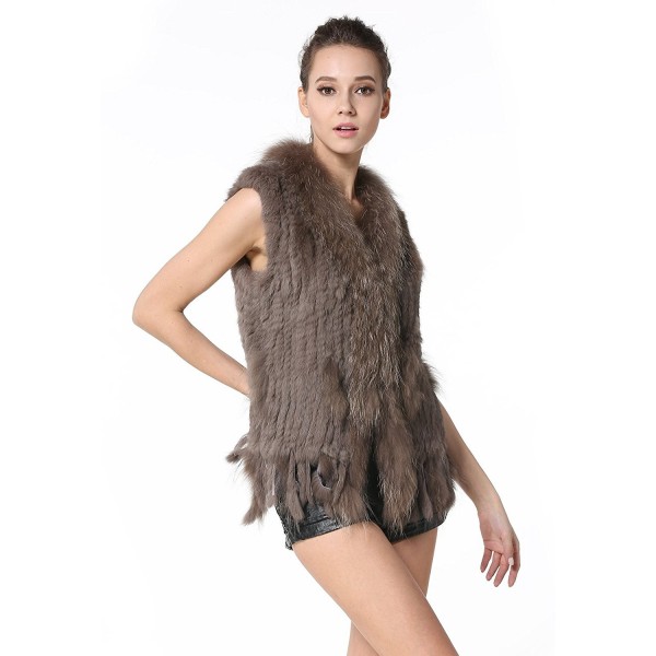 Rabbit Fur Vests With Raccoon Fur Collar Real Fur Knitted Women Waistcoat Khaki Cp183qausc5 3112