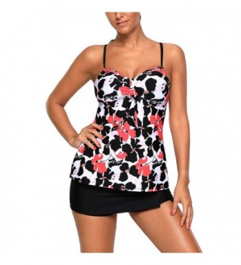 Womens Floral Print Criss Corss Back Tankini Swimsuits With Pantskirt ...