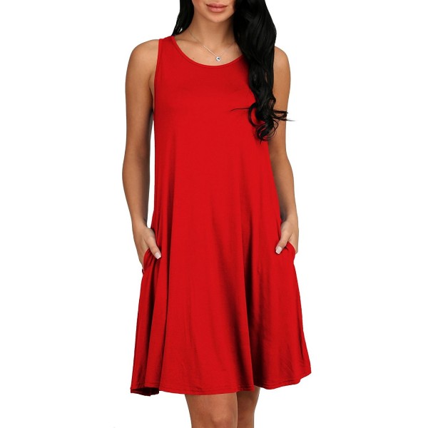 Women's Casual T-Shirt Sleeveless Tunic Tank Dresses With Pockets - Red ...
