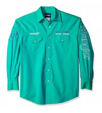 Men's Western Logo Long Sleeve Snap Front Shirt - Green - CW1899ELZ03