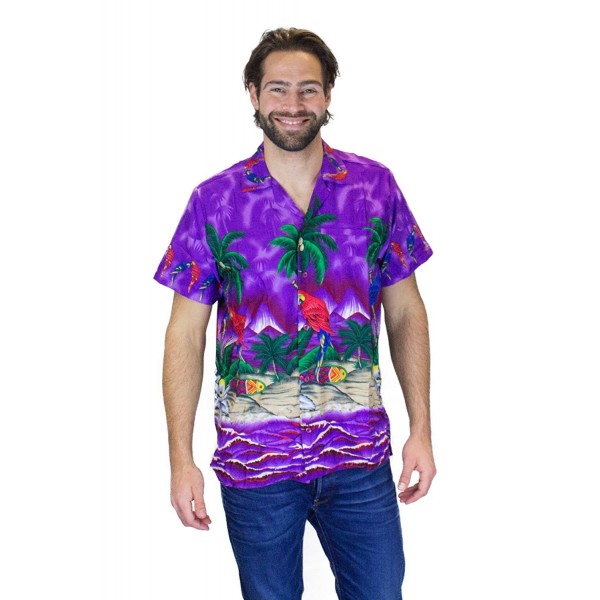Funky Hawaiian Shirt For Men Short Sleeve Front-Pocket Parrot Palm ...