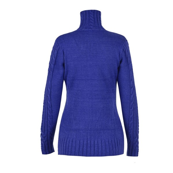 Women's Cable Knit Long Sleeves High Neck Pullover Sweaters - Blue ...