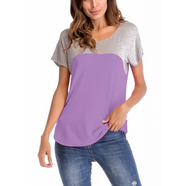 Womens Color Block Raglan Short Sleeve Jersey Tee Shirt Tops - Lavender ...
