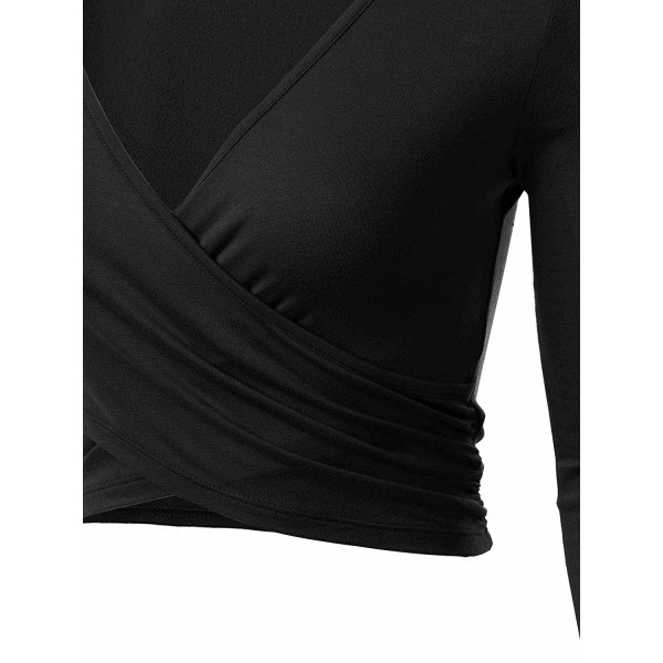 Womens Deep V Neck Long Sleeve Unique Cross Wrap Slim Fit Crop Tops Black C512myi9oki 5584