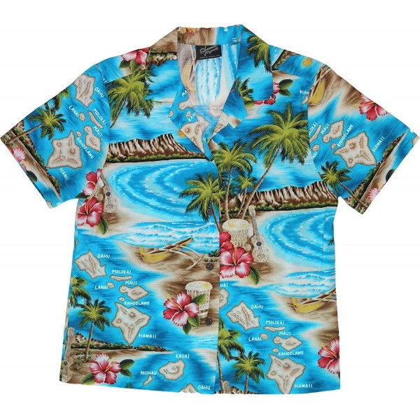 Women's Tropical Island Escape Hawaiian Camp Shirt - Turquoise ...