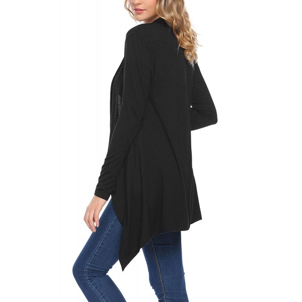 Women Long Sleeve High Low Hem Open Front Drape Black Cardigan ...