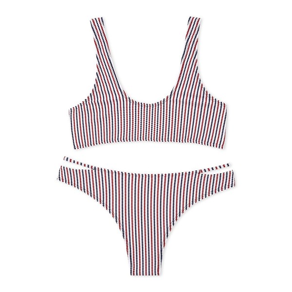 Rib Knit Stripe Bikini Set- Ladder Strap Cut Out Swimsuit For Women ...