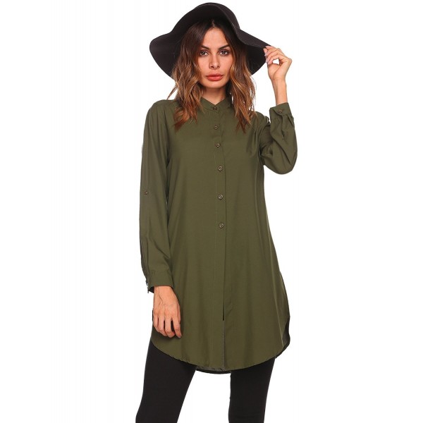 Womens Basic Boyfriend Button Down Long Shirt Loose Top - Army Green ...