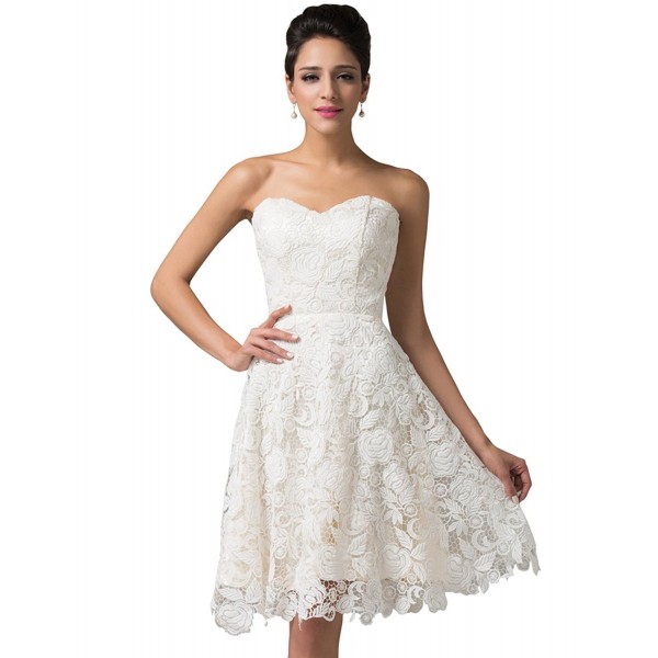 Women's Off White Lace Short Bridal Prom Gown Wedding Evening Dress ...