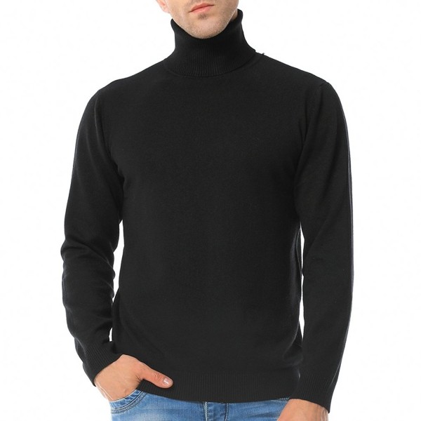 Men's Basic Turtleneck Pullover Solid Sweater - Black 01 - CS12N4ZK1M0