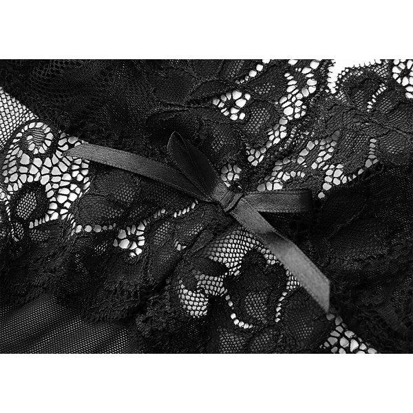 Women Sexy Lace Floral Babydoll Lingerie Set Black Sheer Mesh Sleepwear ...