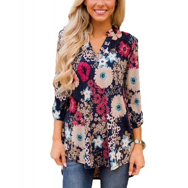 Women's Casual V Neck 3 4 Sleeve Floral Print Floral Pattern Blouses ...