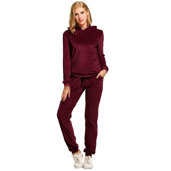 Women's Solid Hoodie and Pants Sport Suits Tracksuits - 1_wine Red ...