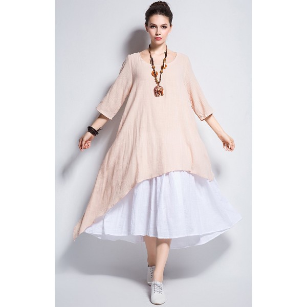 Fake Two Piece Linen Cotton Dress Spring Summer Plus Size Dress Y111 ...