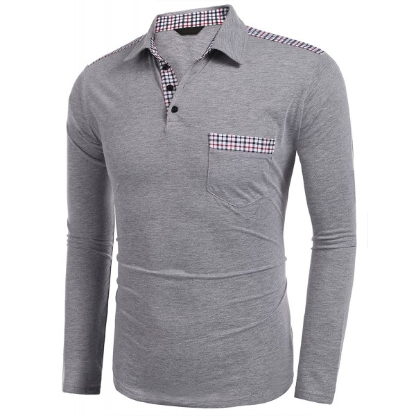 Mens Slim Fit Long Sleeves Plaid Stitching Button Down Polo Shirt ...