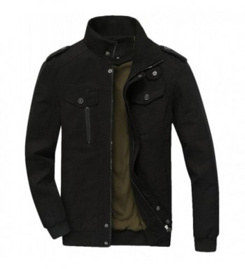 Men's Casual Slim Stand Collar Cotton Jacket - Black - CJ186L6E5T8