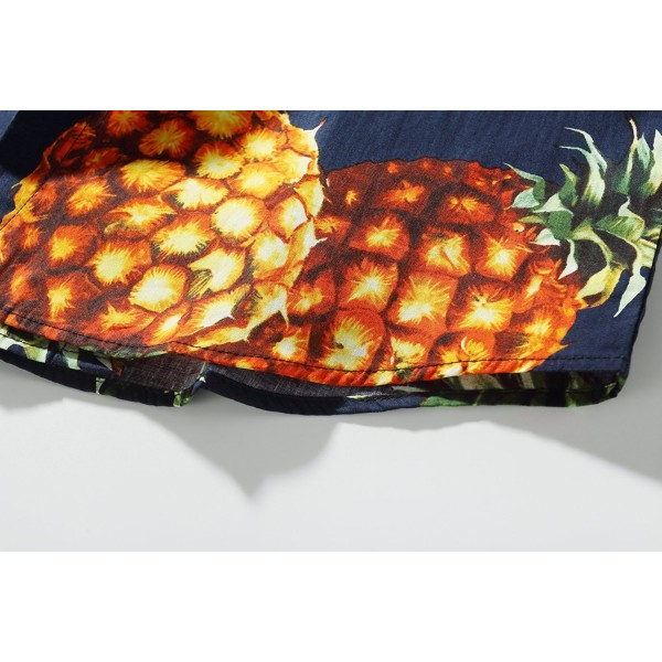 Men's Pineapple Button Down Hawaiian Casual Long Sleeve Shirt - Navy ...