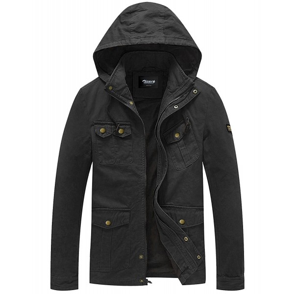 Men's Hooded Cotton Military Jacket Windbreaker Coats - Black - CC1867ARND3