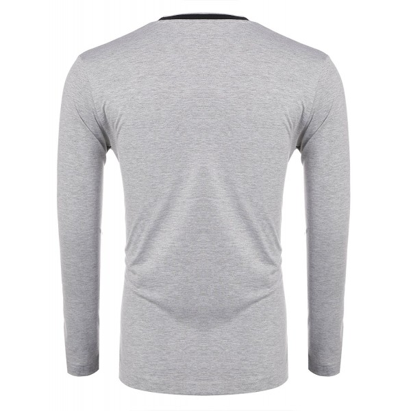 Mens Long Sleeve V-Neck Cotton T-Shirt Casual Pullover With Mental Ring ...