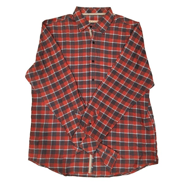 Men's Woven Long Sleeve Button Down Shirt - Coral Brown Plaid - CV12O8SERHK