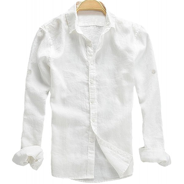 Men's Long Sleeve Fitted Linen Shirt - White - CD12O2NPYQ2