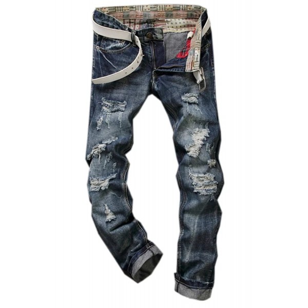 Betusline Men's Destroyed Holes Ripped Straight Fit Biker Denim Jeans ...