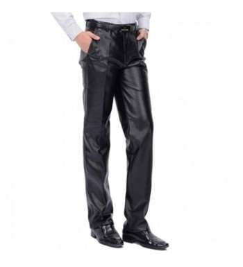 Men`s Classic Business Casual Regular-Fit Faux Leather Pants - Black ...