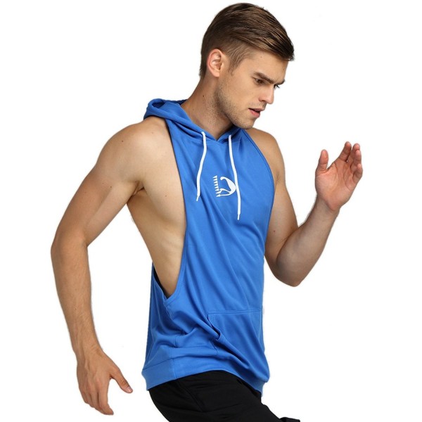 Mens Bodybuilding Stringer Hoodie Gym Tank Top Racerback Hoodie - Blue ...