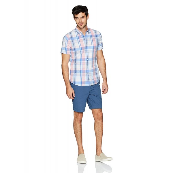 Men's Slim-Fit Short-Sleeve Large-Scale Plaid Shirt - Pink/Blue ...