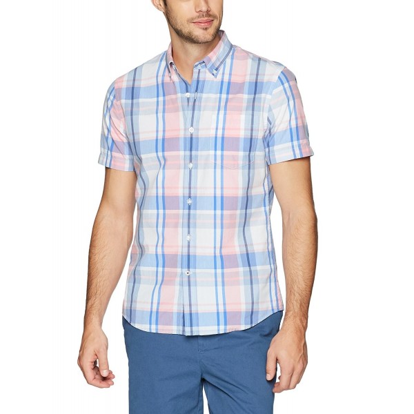 Men's Slim-Fit Short-Sleeve Large-Scale Plaid Shirt - Pink/Blue ...