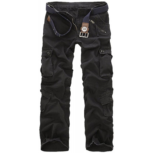 Men's Cotton Washed Multi Pockets Military Cargo Pant - Black - CX12I2RI0I3