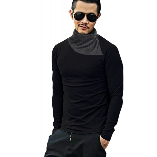 Men's Long Sleeve Turtleneck Top Cotton Blend Shirt Thermal Slim T ...