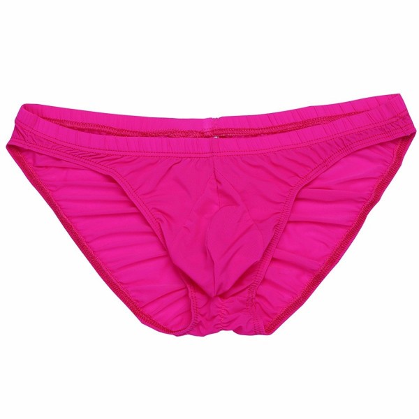 Summer Silky Feel Bulge Pouch Ruched Back Bikini Briefs Underwear Swimwear For Men Rose 2518