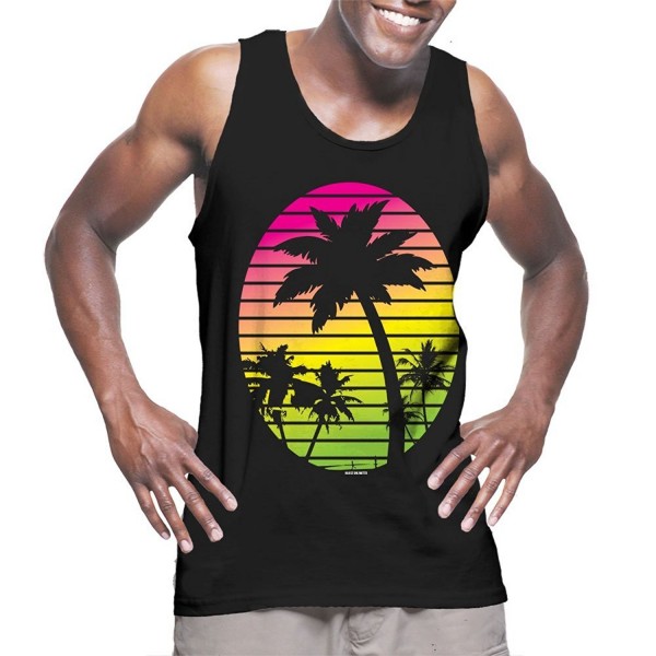 Mens Sunset with Coconut Trees Tank Top T-Shirt - Black - CP12G0KPT79