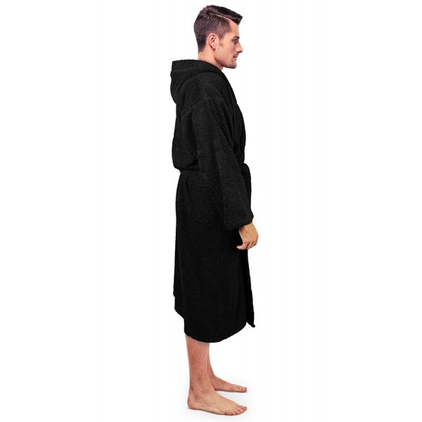 Men's Turkish Terry Cloth Robe- Thick Hooded Bathrobe - Black - C9189QUO0S8