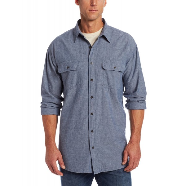 Men's Big & Tall Long Sleeve Button Down Pre-Washed Blue Chambray Shirt ...
