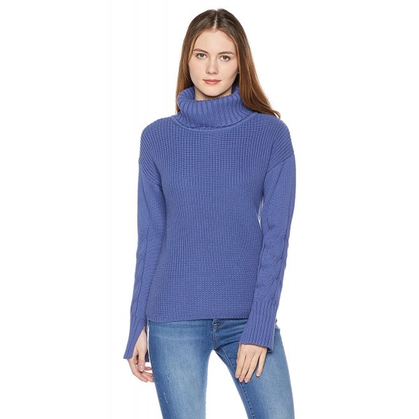 Women's Turtle Neck Long Sleeve With Slit Pullover - Marina Blue ...