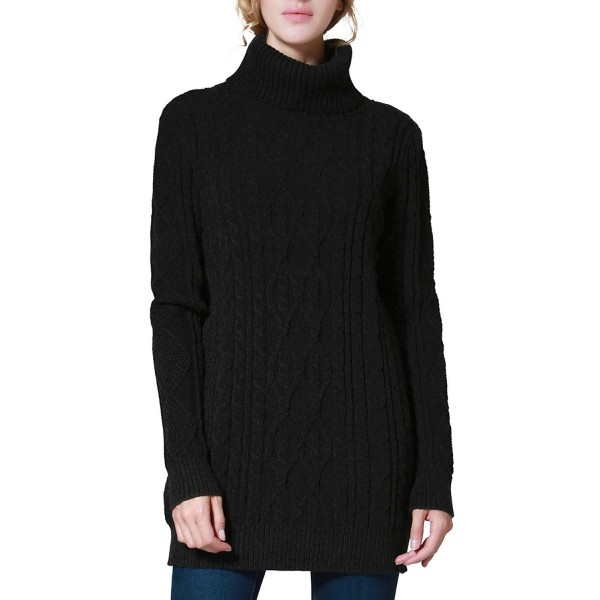 Women's Long Sweater Turtleneck Cable Knit Tunic Sweater Tops - Black ...