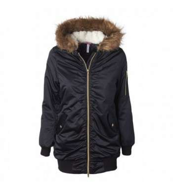Women's Bomber Winter Puffer Jacket With Attached Sherpa Lined Hood and ...
