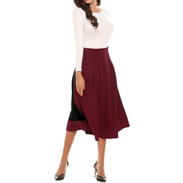 Women's Vintage High Waist A-line Flared Patchwork Long Midi Skirt ...